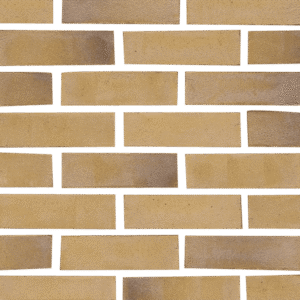 An image of a brick wall in tan and green.