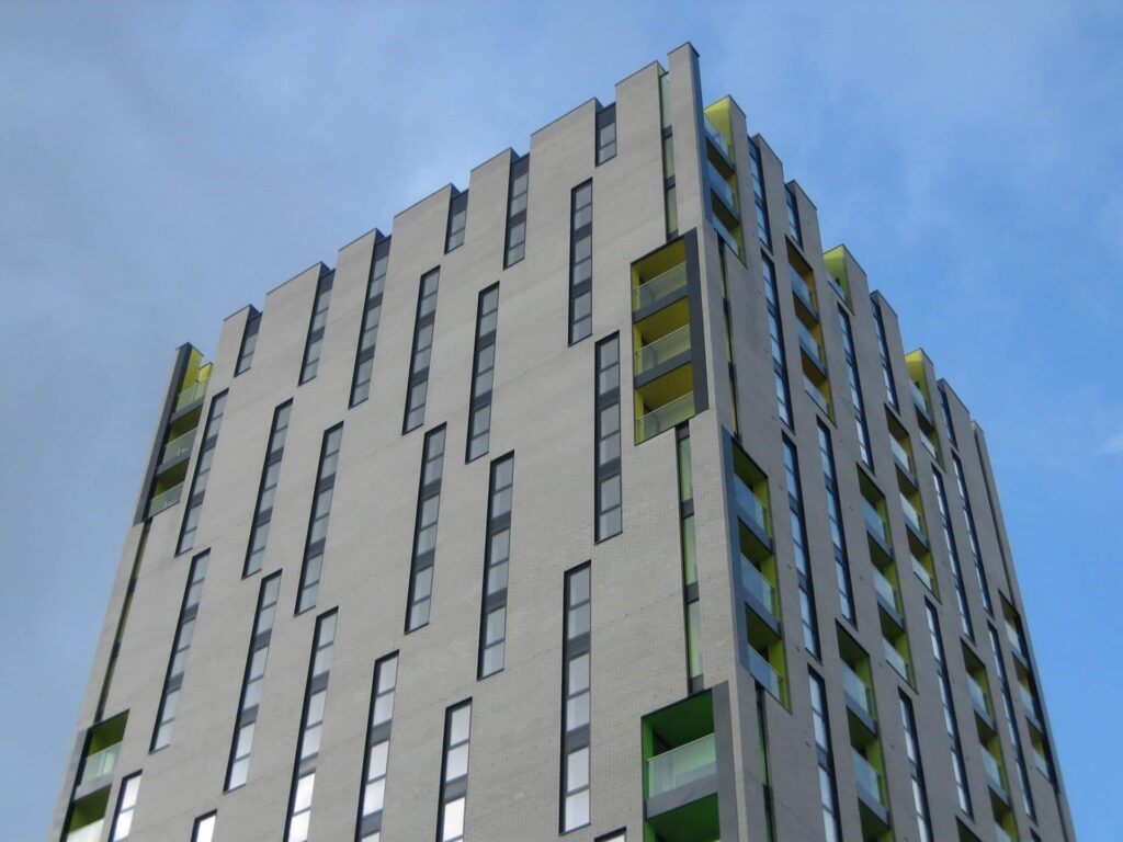 A rendering of a tall building with MCP2317 windows.