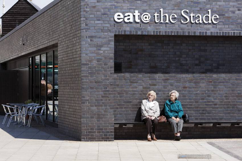 Jerwood Gallery Hastings 4 building bricks 2 old women on bench