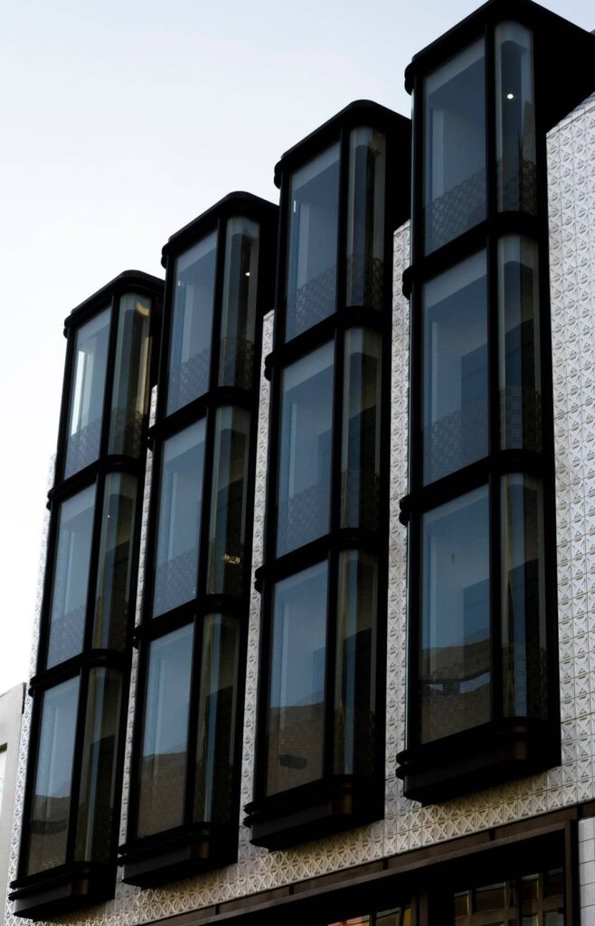 A building with a large number of windows.